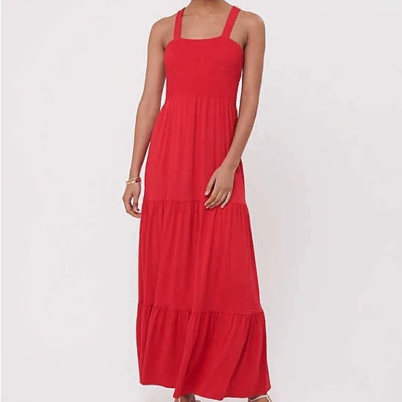 Loft Women’s Red Smocked Tiered Maxi Dress Sz. MEDIUM - Picture 1 of 6